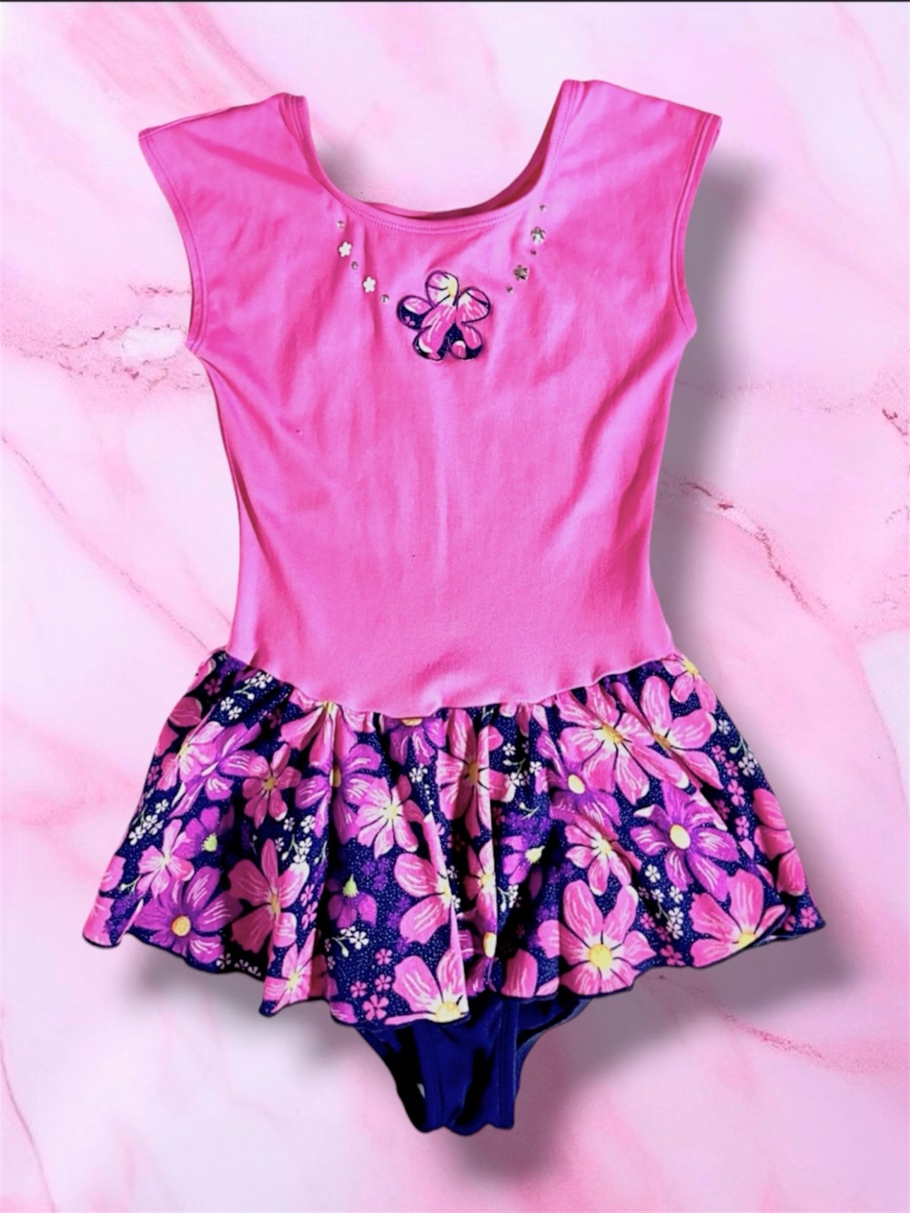 Jacques Moret Girls Bright Pink Skirted Butterfly Ballet Leotard 12/14